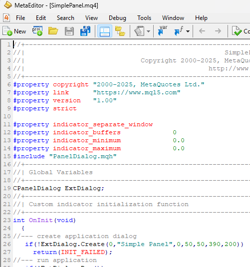 MetaTrader editor