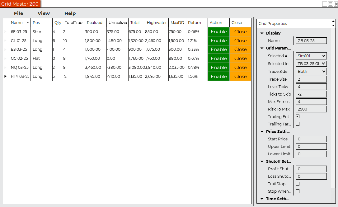 Grid Master Control view for grid management